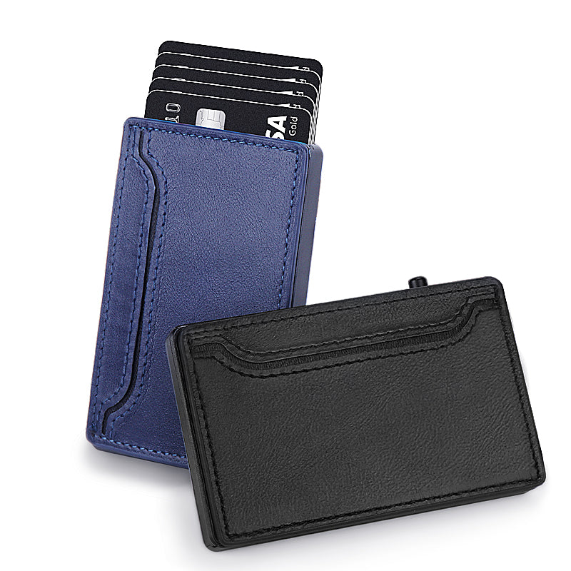TOYFID Wallet with PU Leather Cover, Aluminum Alloy Pop-Up Wallet Card Holder