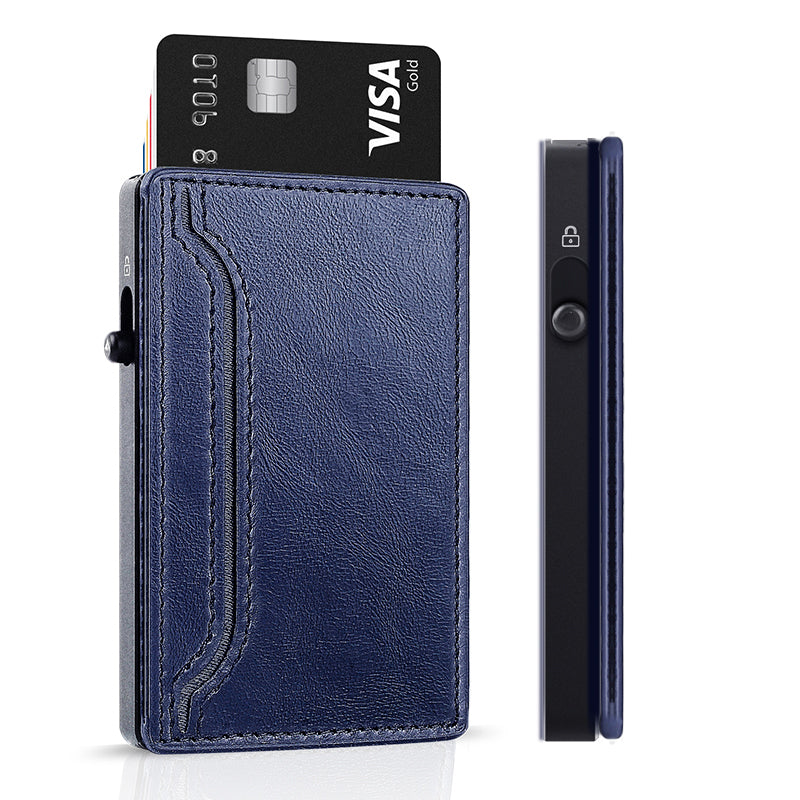 TOYFID Wallet with PU Leather Cover, Aluminum Alloy Pop-Up Wallet Card Holder
