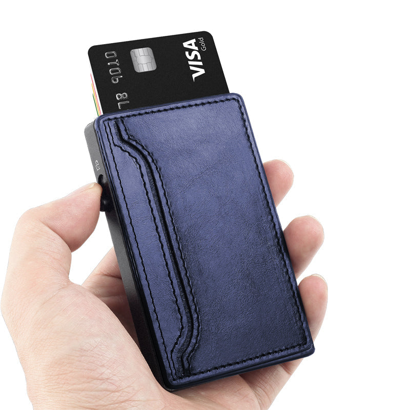 TOYFID Wallet with PU Leather Cover, Aluminum Alloy Pop-Up Wallet Card Holder
