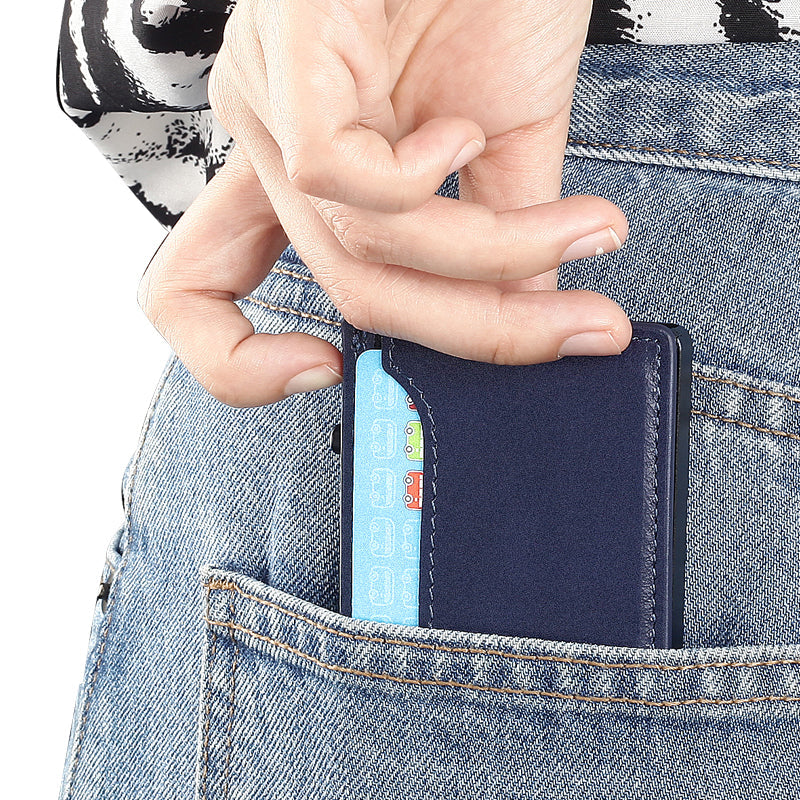 TOYFID Wallet with PU Leather Cover, Aluminum Alloy Pop-Up Wallet Card Holder