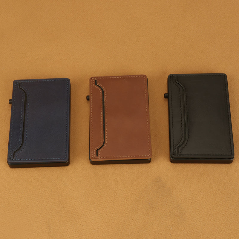 TOYFID Wallet with PU Leather Cover, Aluminum Alloy Pop-Up Wallet Card Holder