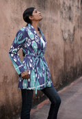 Giacca kimono di cotone da donna trapuntata colore blu e verde