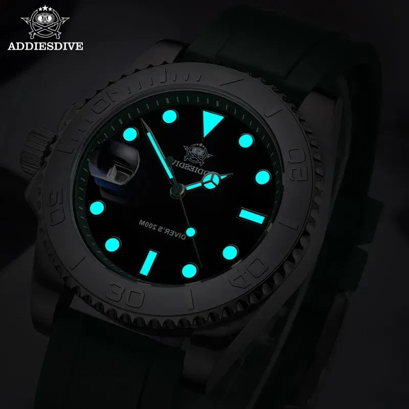 Color: Rose - ADDIESDIVE Rotatable Bezel Watch For Men 41mm Quartz Watch Stainless Seel BGW9 Lumino