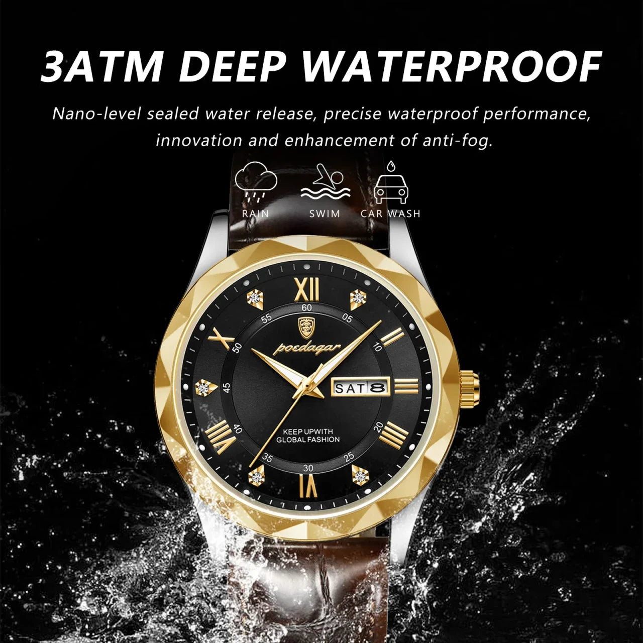 Color: Yellow - POEDAGAR Luxury Business Man Wristwatch Waterproof Luminous Date Week Men Watch For