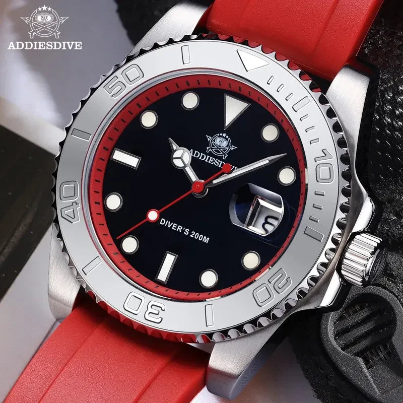 Color: Rose - ADDIESDIVE Rotatable Bezel Watch For Men 41mm Quartz Watch Stainless Seel BGW9 Lumino