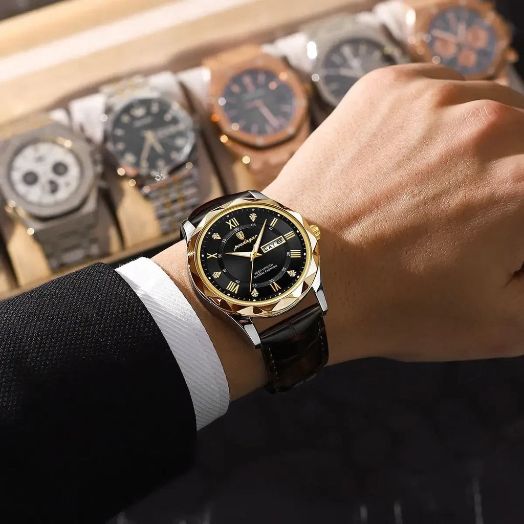 Color: Yellow - POEDAGAR Luxury Business Man Wristwatch Waterproof Luminous Date Week Men Watch For