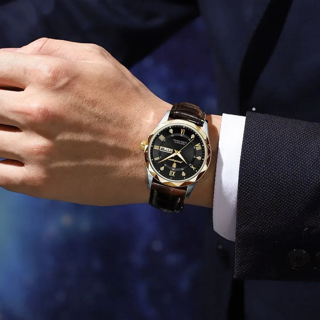 Color: Yellow - POEDAGAR Luxury Business Man Wristwatch Waterproof Luminous Date Week Men Watch For