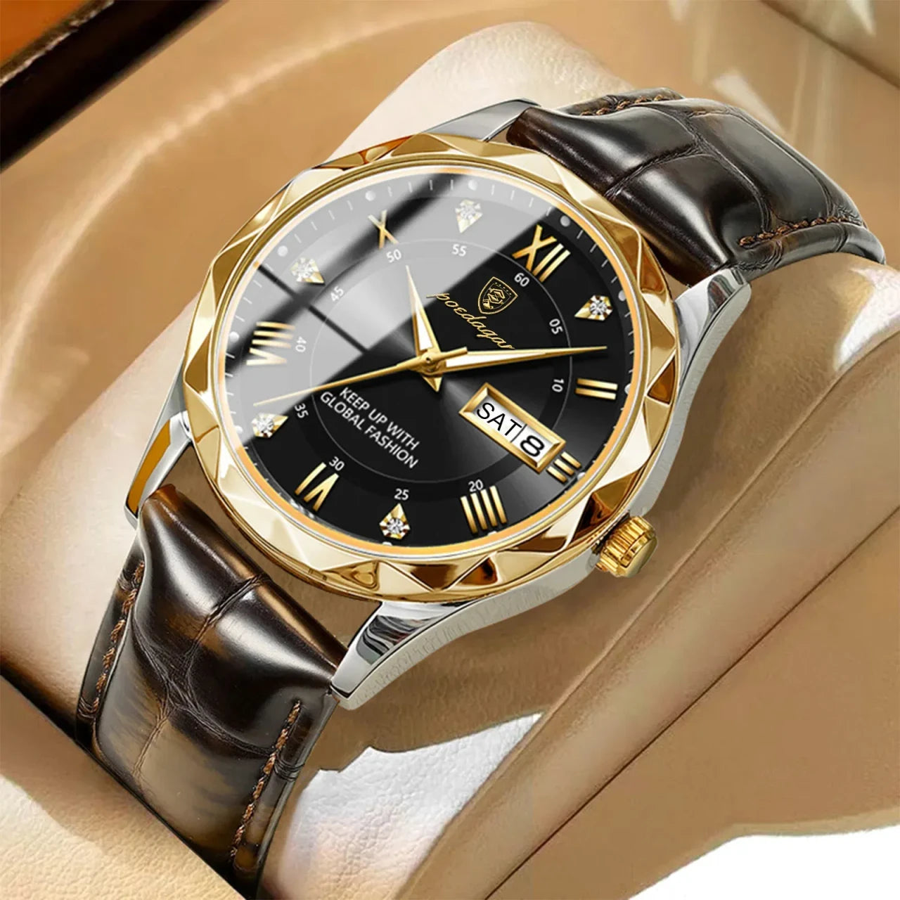 Color: Yellow - POEDAGAR Luxury Business Man Wristwatch Waterproof Luminous Date Week Men Watch For