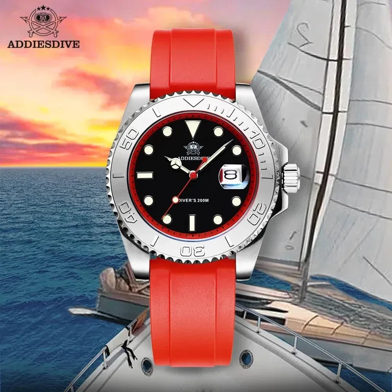Color: Rose - ADDIESDIVE Rotatable Bezel Watch For Men 41mm Quartz Watch Stainless Seel BGW9 Lumino