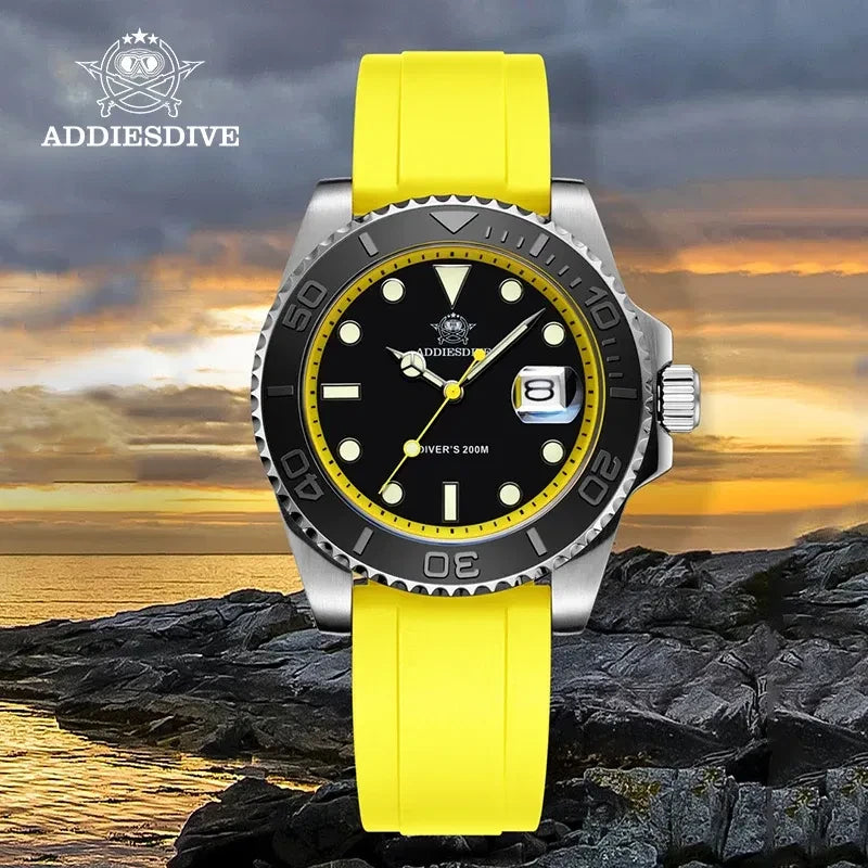 Color: Rose - ADDIESDIVE Rotatable Bezel Watch For Men 41mm Quartz Watch Stainless Seel BGW9 Lumino