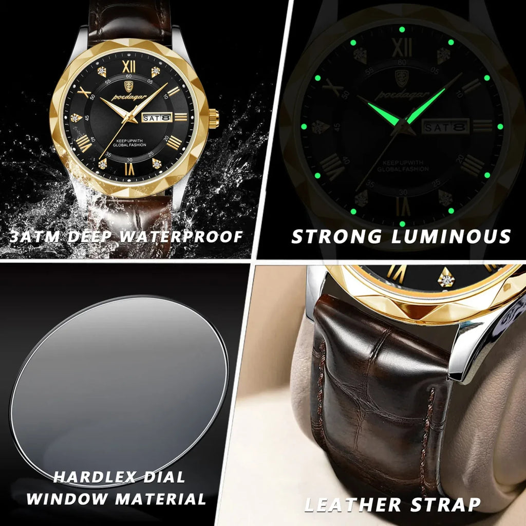 Color: Yellow - POEDAGAR Luxury Business Man Wristwatch Waterproof Luminous Date Week Men Watch For