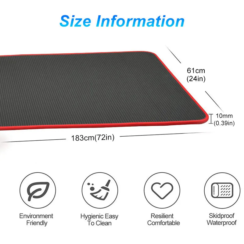 10MM Extra Thick Non-Slip NRB Yoga Mat 183x61cm Black