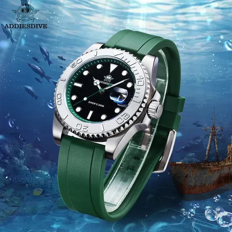Color: Rose - ADDIESDIVE Rotatable Bezel Watch For Men 41mm Quartz Watch Stainless Seel BGW9 Lumino