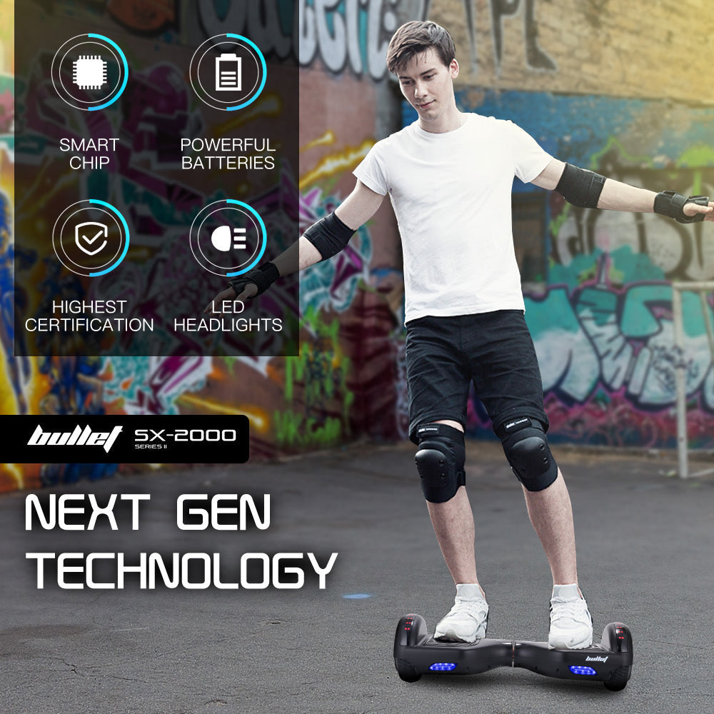 NNEDSZ Bullet SX-2000 Hoverboard Scooter, 500W Brushless, Superior Self Balancing System, UL Certified, LED Lights, Black