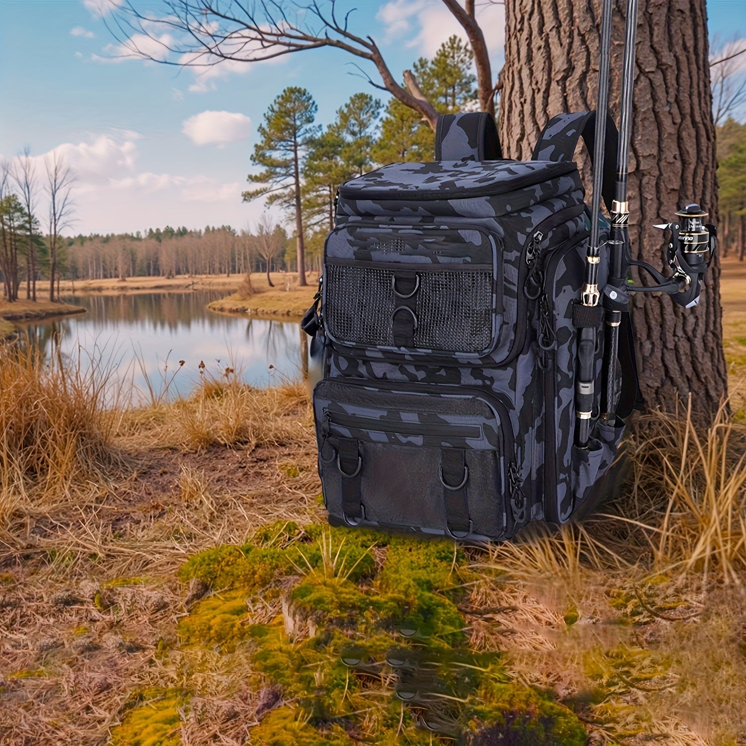 Fishing Backpack with Rod Holder