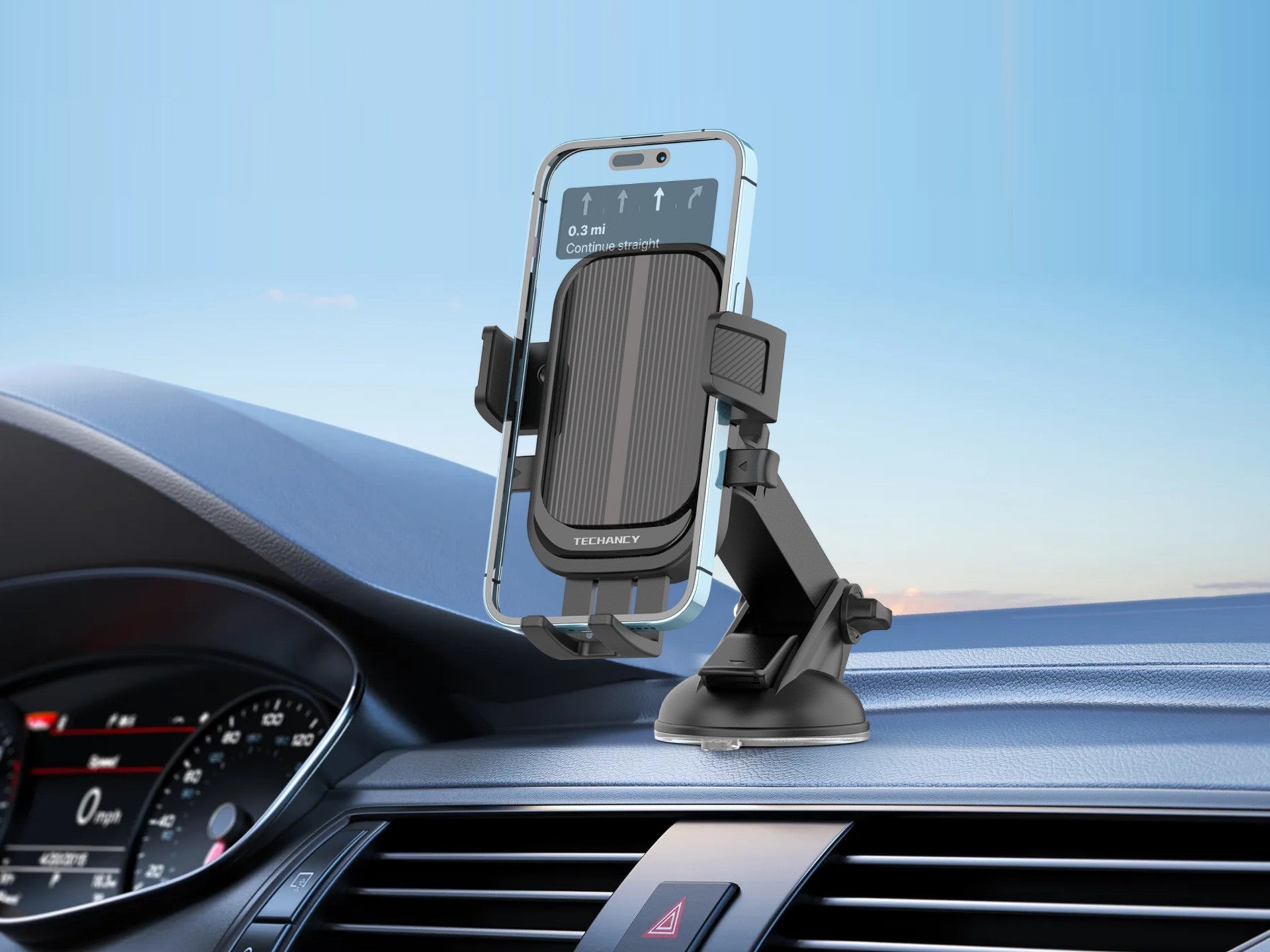Techancy Suporte Para Telemóvel Para Automóvel Ti2318 Preto, 4,0-7,2 Polegadas, Suporte Para Ventosa, Bloqueio Com Um Toque