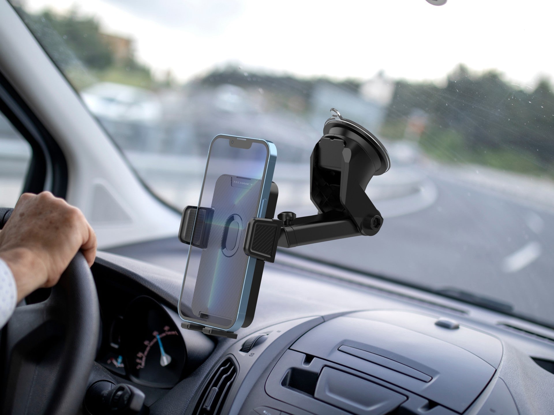 Techancy Suporte Para Telemóvel Para Automóvel Ti2300 Preto, 4,7-7,2 Polegadas, Suporte Para Ventosa, Ângulo Ajustável