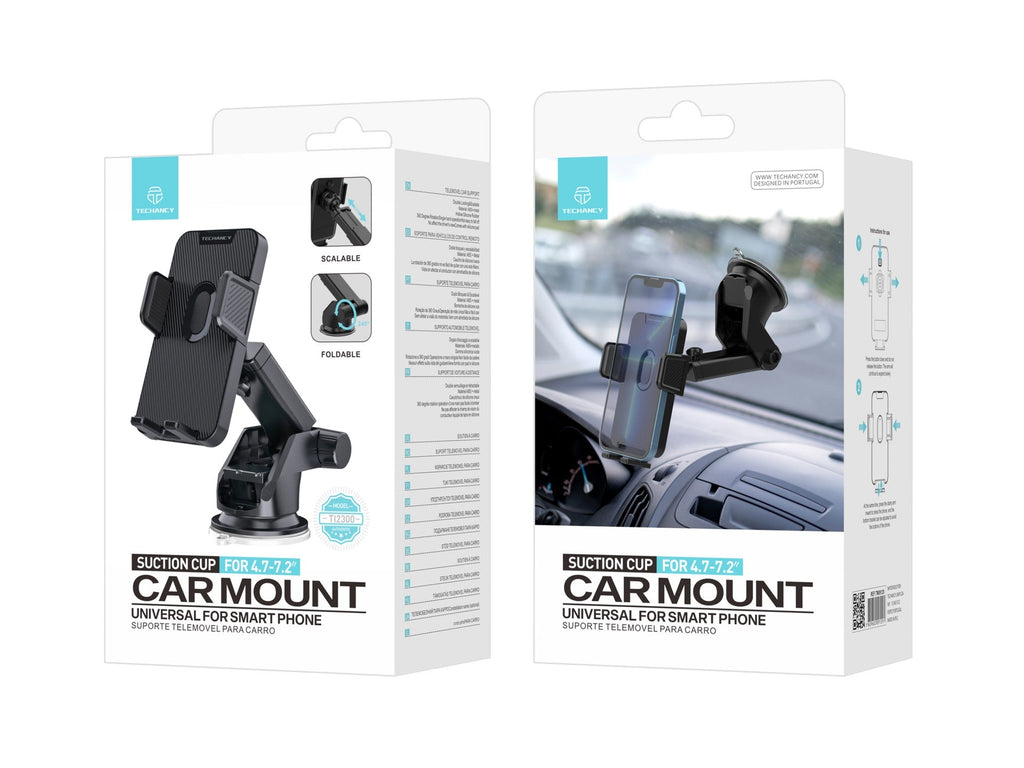 Techancy Suporte Para Telemóvel Para Automóvel Ti2300 Preto, 4,7-7,2 Polegadas, Suporte Para Ventosa, Ângulo Ajustável